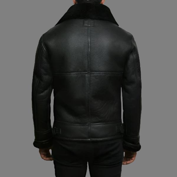 Men's Black Aviator B3 Real Shearling Sheepskin Bomber Jacket