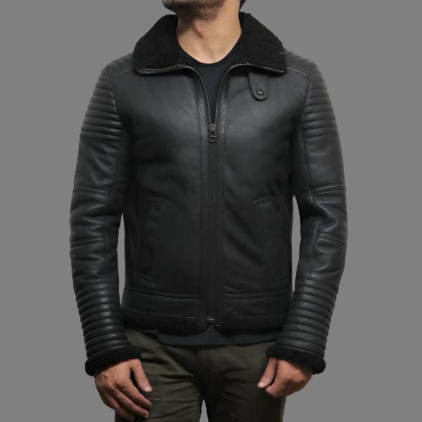 Men's Black Sheepskin Flying Jacket