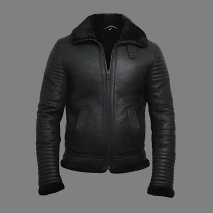 Men's Black Sheepskin Shearling Flying Jacket