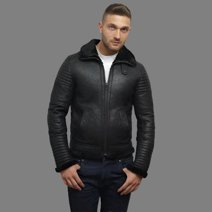 Men's Black Sheepskin Flying Jacket