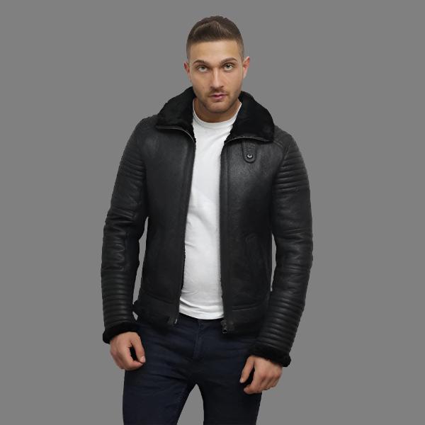 Men's Black Sheepskin Flying Jacket