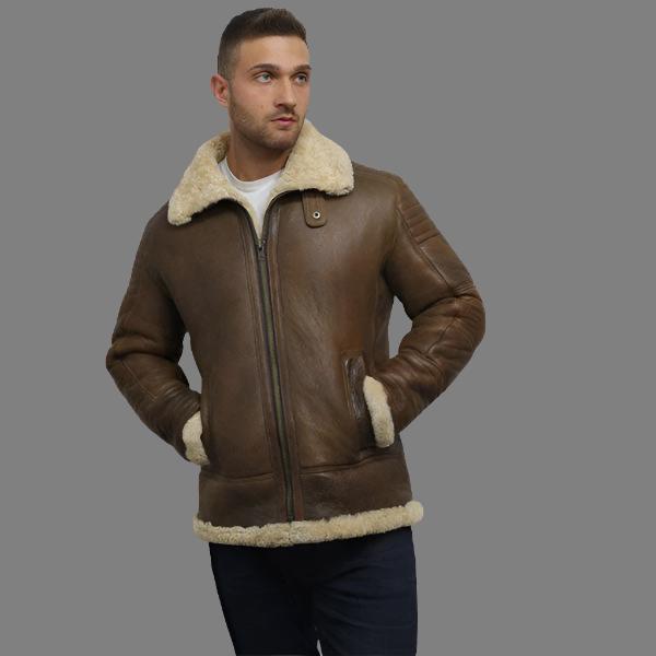 Men's Brown Sheepskin Flying Jacket