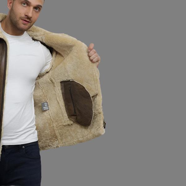 Men's Brown Sheepskin Flying Jacket