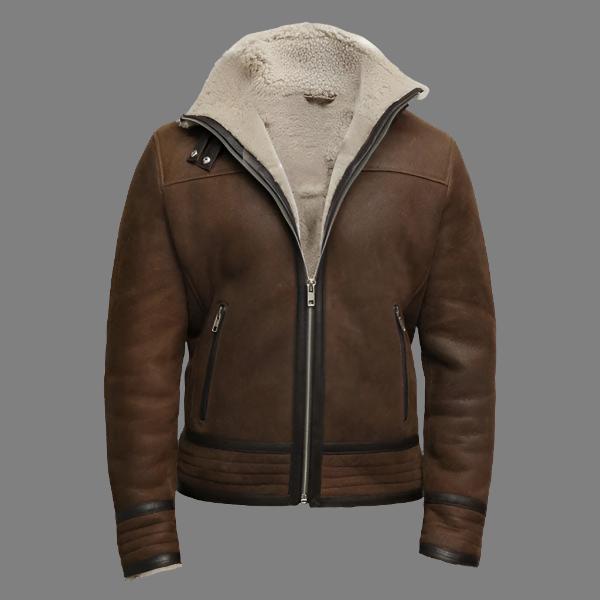 Men's Brown Genuine Shearling Sheepskin Leather Jacket - Vintage Style