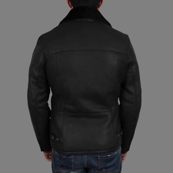 Men's Luxury Aviator Black Leather Shearling Sheepskin Flying Coat