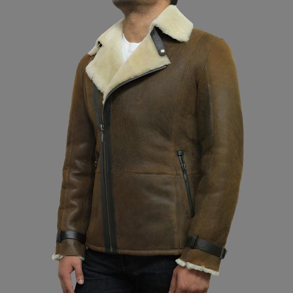 Men's Luxury Rust Brown Shearling Sheepskin Aviator Leather Flying Jacket