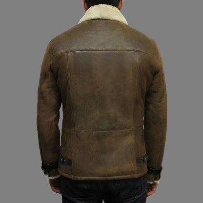 Men's Luxury Rust Brown Shearling Sheepskin Aviator Leather Flying Jacket