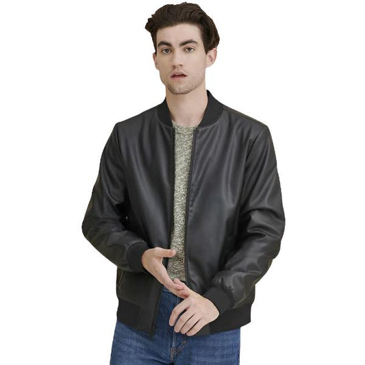 Men’s Black Leather Bomber Jacket