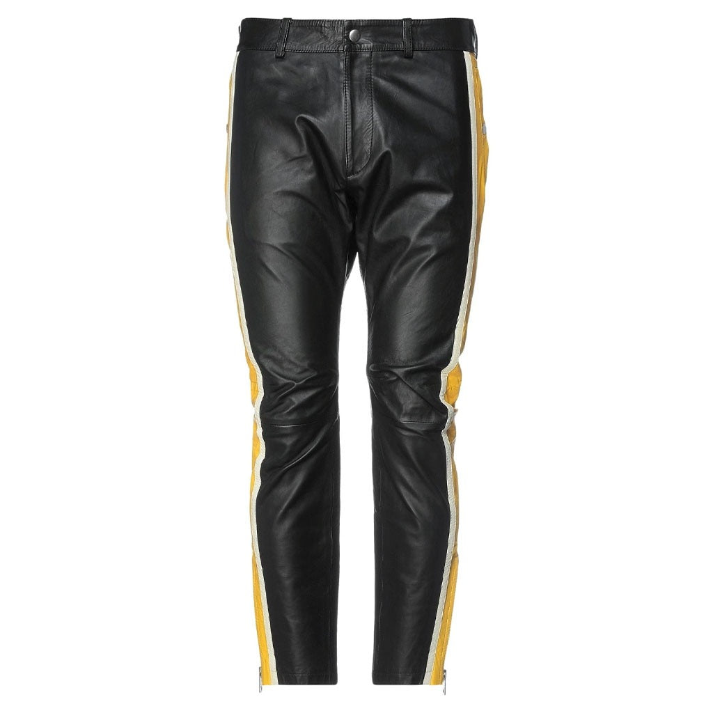 Leather Exotica Stripe Detailed Black Men's Leather Pants by Avanzar Leather