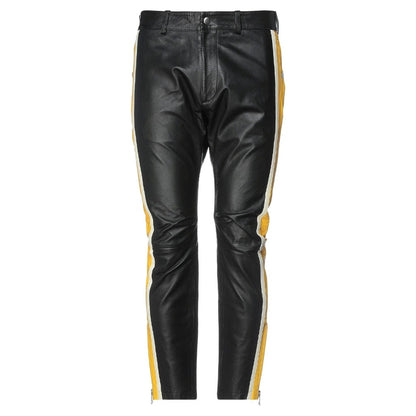 Leather Exotica Stripe Detailed Black Men's Leather Pants by Avanzar Leather