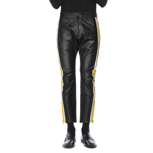 Leather Exotica Stripe Detailed Black Men's Leather Pants by Avanzar Leather