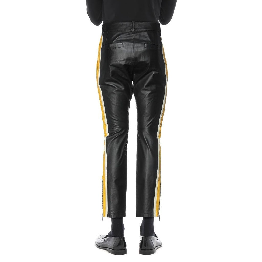 Leather Exotica Stripe Detailed Black Men's Leather Pants by Avanzar Leather