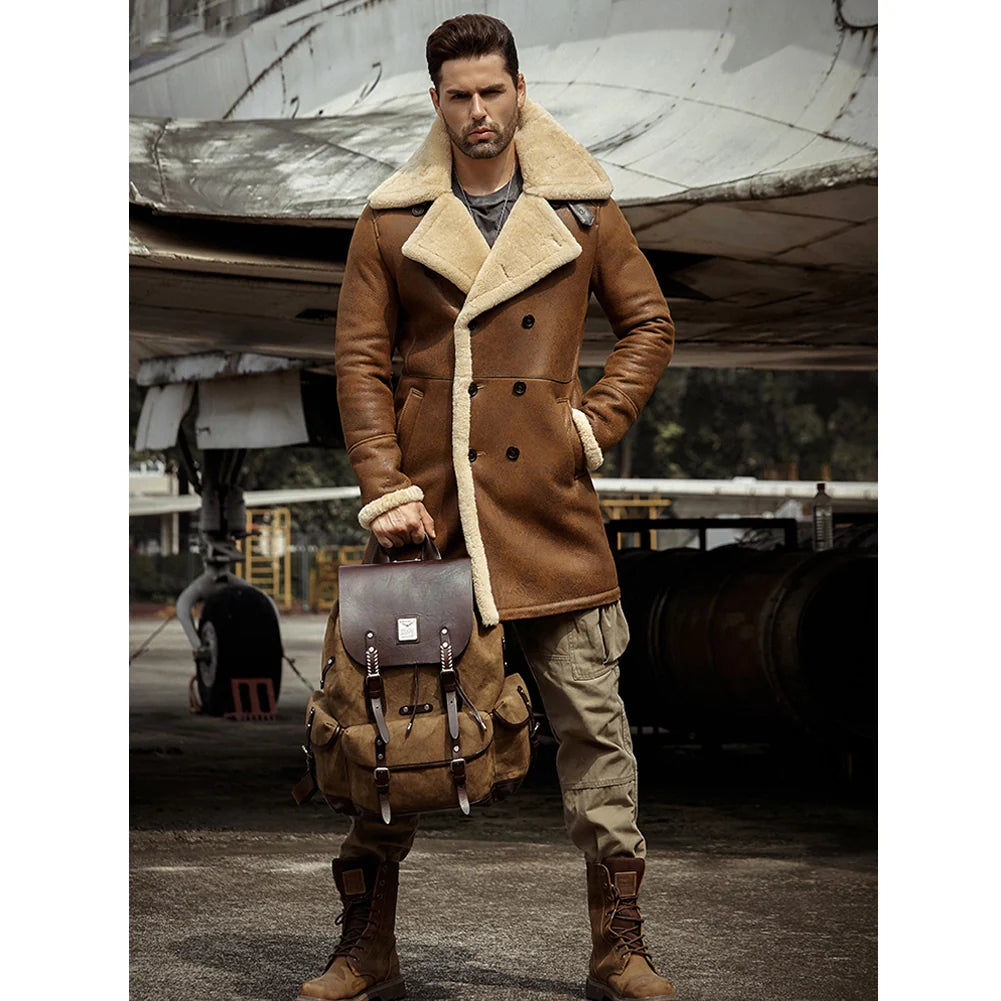 Men's B7 Bomber Sheepskin Leather Coat in Brown