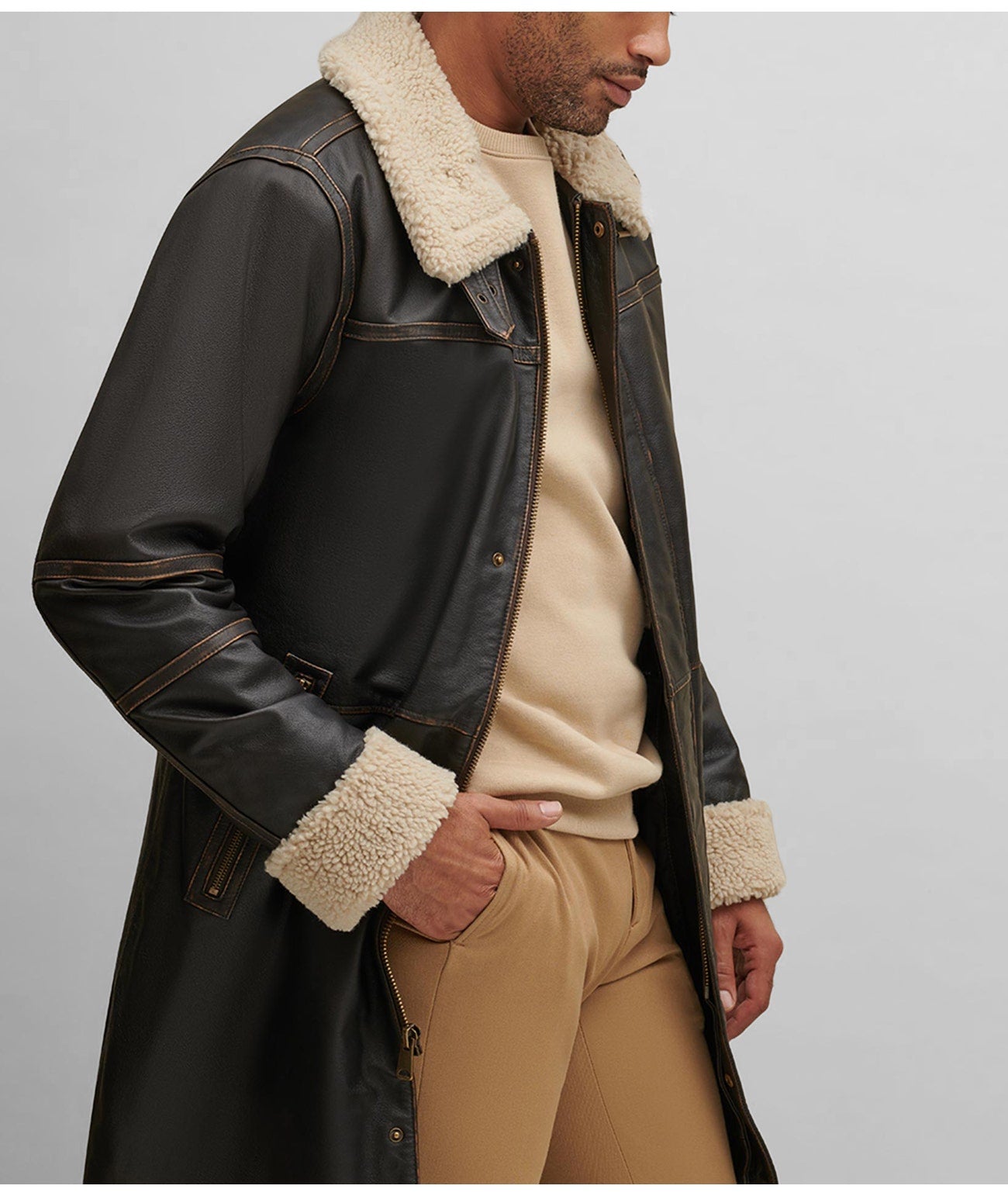 Men's Dark Brown B7 Shearling Leather Coat