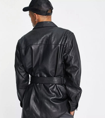  Men's Belted Black Leather Shirt