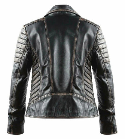 Men's Biker Distressed Leather Jacket in Black Bold Style, Timeless Durability