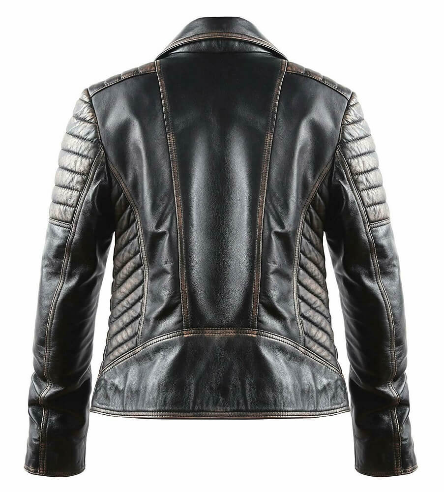 Men's Black Distressed Biker Leather Jacket