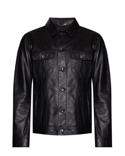 Men's Black Biker Leather Shirt