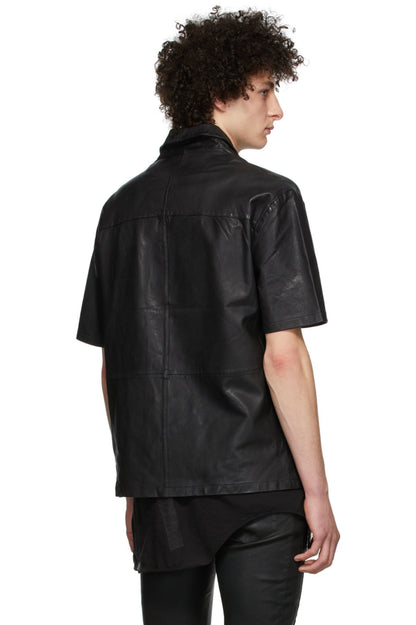 Men's Black Half Sleeve Leather Shirt