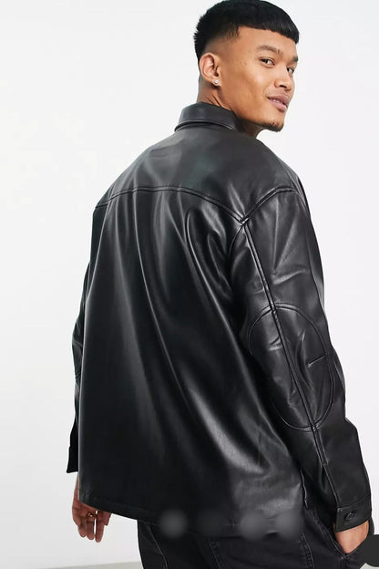 Men's Black Full Sleeve Leather Shirt