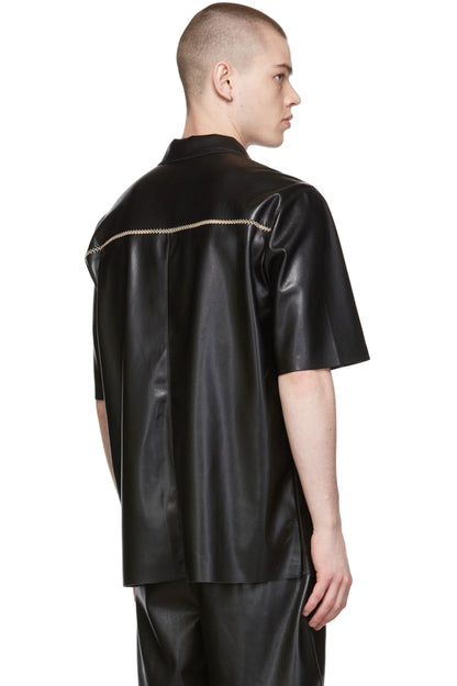 Men's Black Half Sleeve Leather Shirt