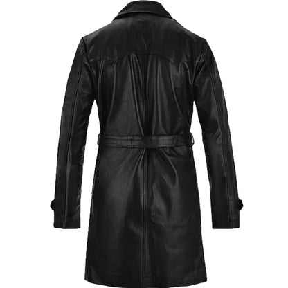Men’s Black Double-Breasted Leather Trench Coat