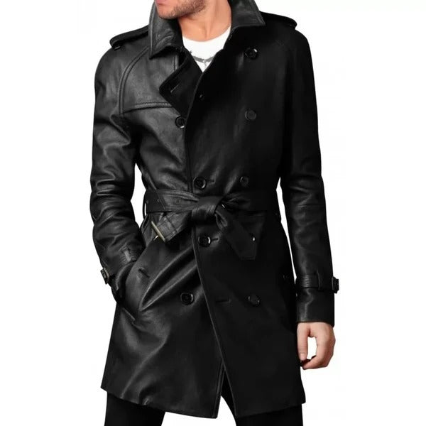 Men’s Black Vintage Style Long Leather Coat Avanzar Leather