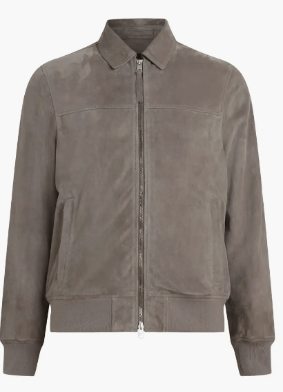 Men's Premium Gray Suede Leather Bomber Jacket by Avanzar Leather