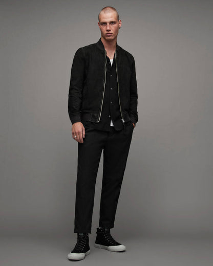 Men's Premium Black Suede Leather Bomber Jacket by Avanzar Leather