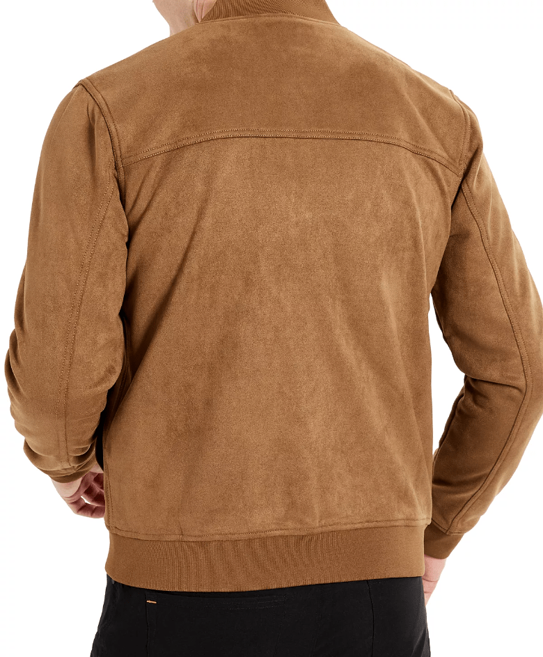 Men's Premium Tan Brown Suede Leather Bomber Jacket by Avanzar Leather