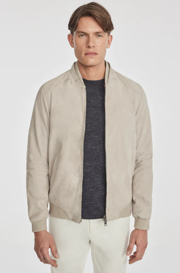 Men's Premium Off-White Suede Leather Bomber Jacket by Avanzar Leather