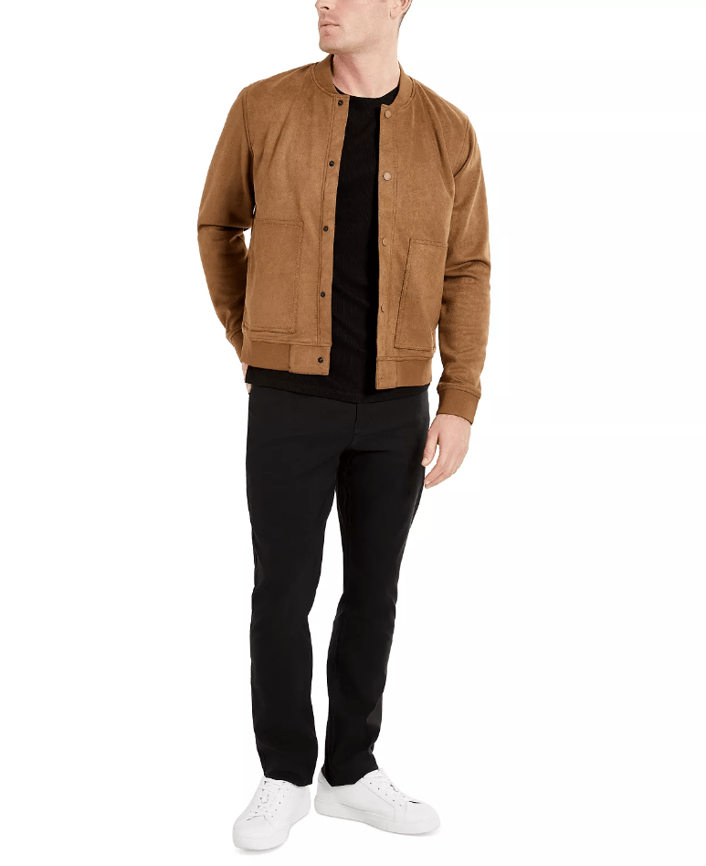 Men's Premium Tan Brown Suede Leather Bomber Jacket by Avanzar Leather