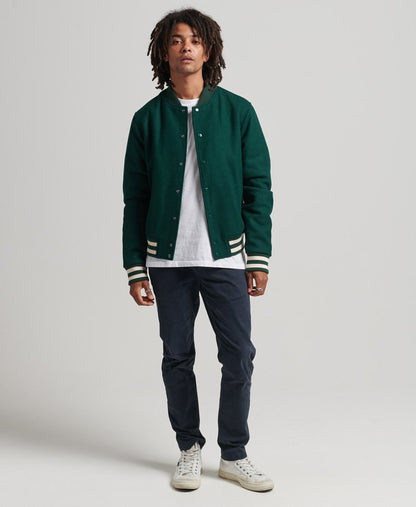 Men's Bomber Varsity Leather Jacket in Green