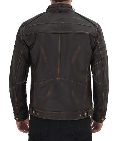 Men's Café Racer Distressed Coffee Brown Leather Jacket