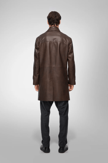 Stylish Men's Casual Leather Coat in Rich Coffee Brown