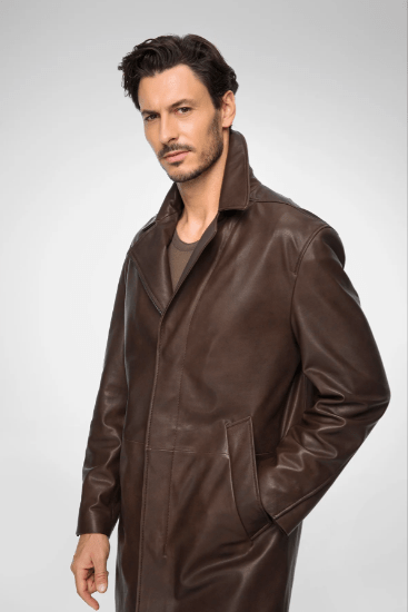 Stylish Men's Casual Leather Coat in Rich Coffee Brown