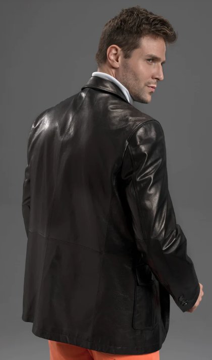 Men's Classic Black Leather Blazer