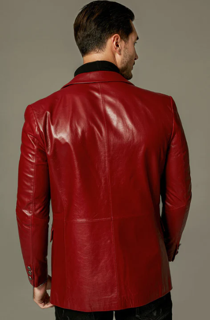 Men's Classic Leather Blazer in Red