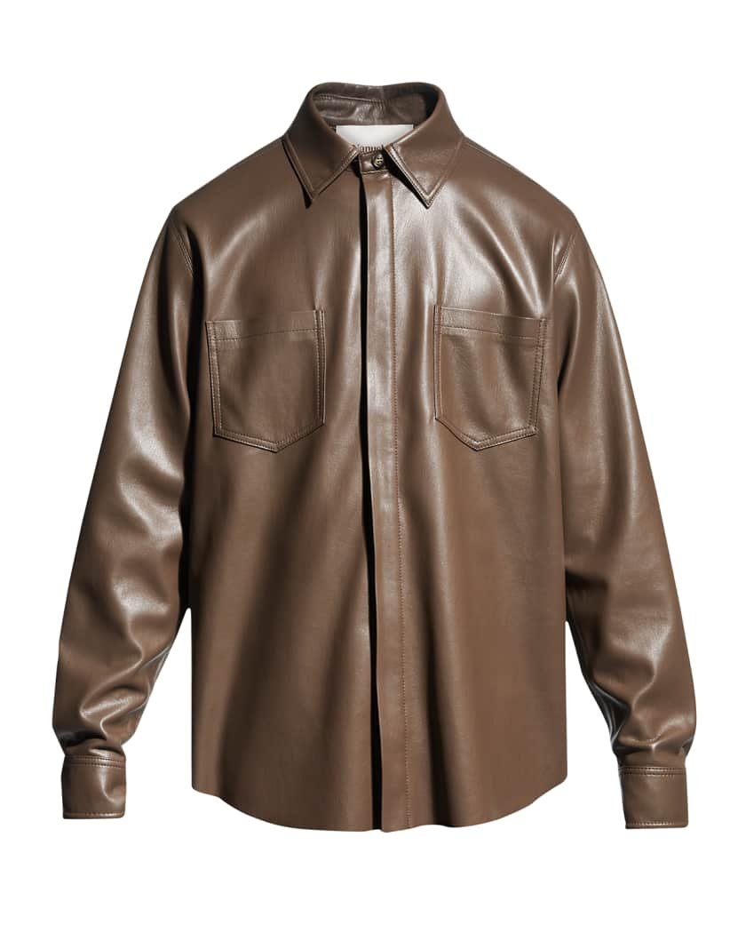 Men's Coffee Brown Full Sleeve Leather Shirt