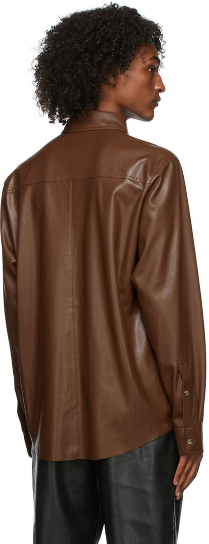 Men's Dark Brown Full Sleeve Leather Shirt