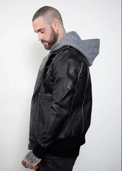  Men's Distressed Black Bomber Leather Jacket