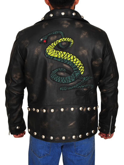 Premium Avanzar Men’s Distressed Brown Snake Print Jacket