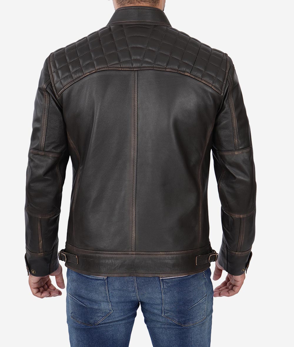 Men's Distressed Black Café Racer Leather Jacket