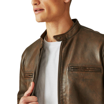 Men's Distressed Brown Motorcycle Leather Jacket