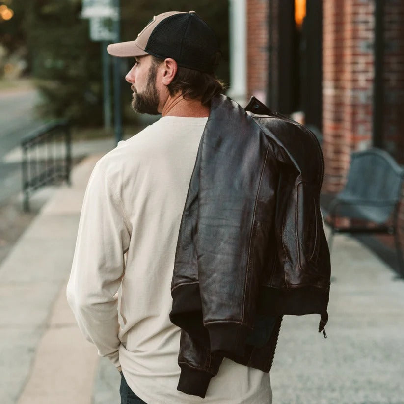 Men's Distressed Shearling Leather Jacket in Dark Brown Rugged Warmth, Timeless Style