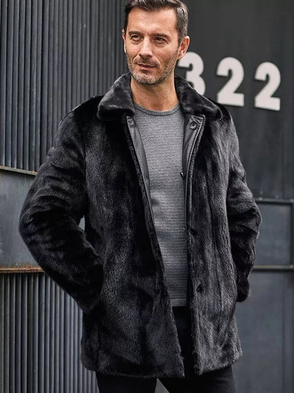 Men's Double-Sided Fur Shearling Leather Coat in Black