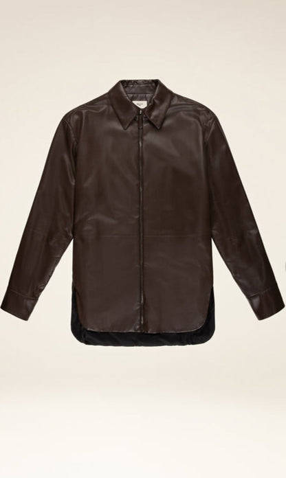 Men's Coffee Brown Full Sleeve Leather Shirt