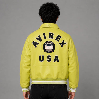 Men’s Icon Avirex Leather Bomber Jacket in Classic Black