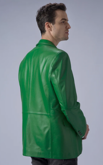 Men's Leather Blazer in Green