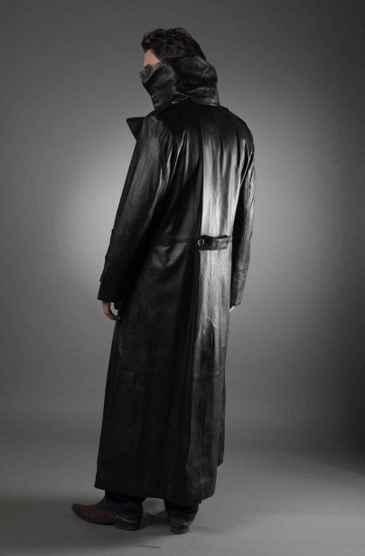 Men's Black Long Leather Coat